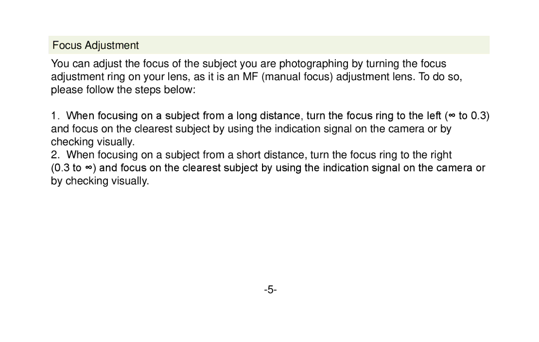 Vivitar VIV-7MM-P instruction manual Focus Adjustment 