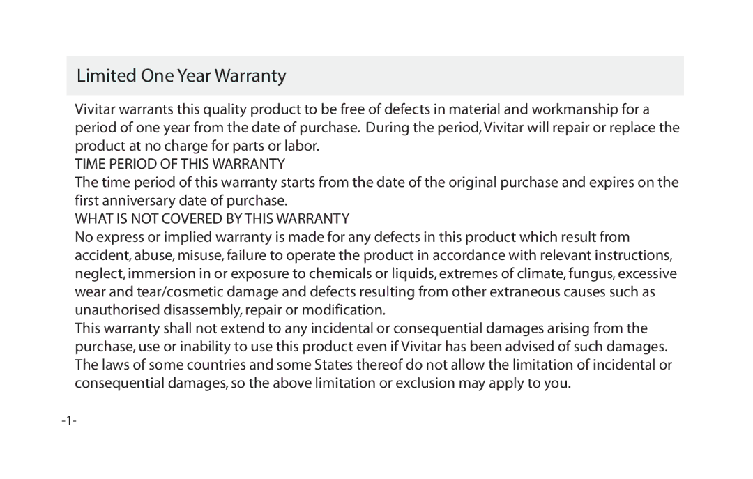 Vivitar VIV-AV-750 Limited One Year Warranty, Time Period of this Warranty, What is not Covered by this Warranty 