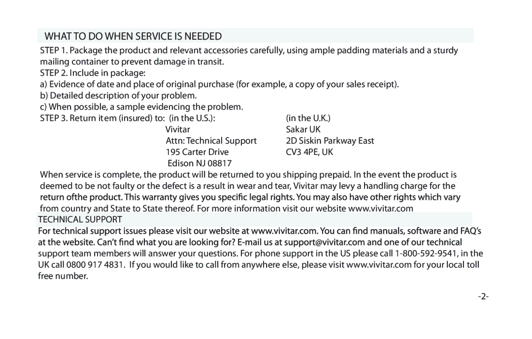 Vivitar VIV-AV-750 instruction manual What to do When Service is Needed 