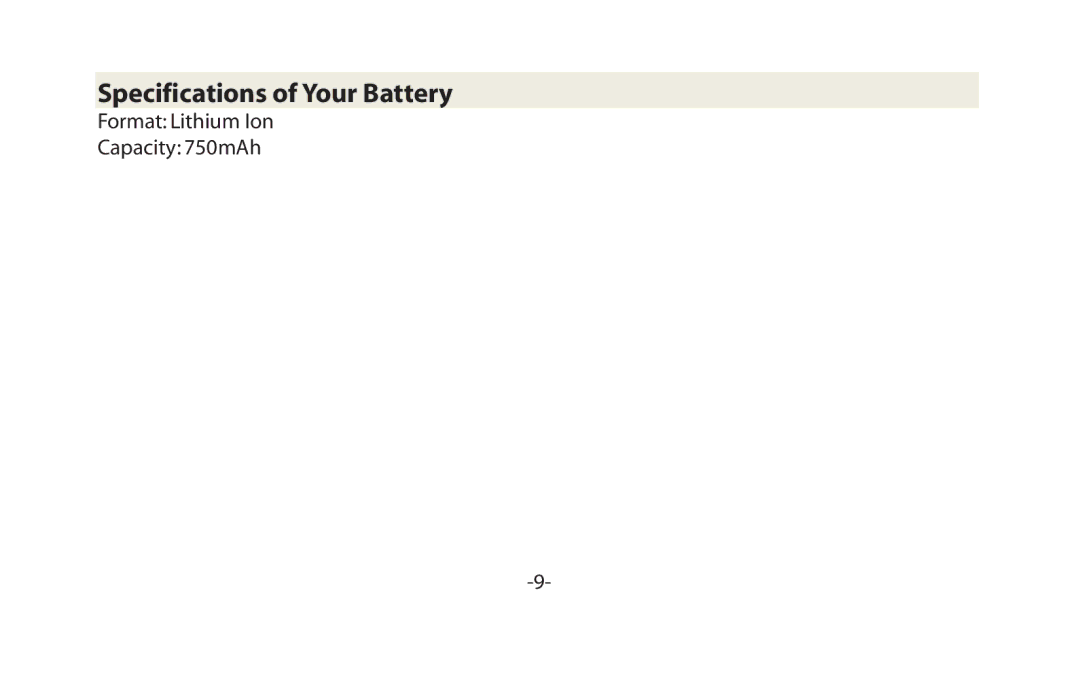 Vivitar VIV-CHBT-4C user manual Specifications of Your Battery 