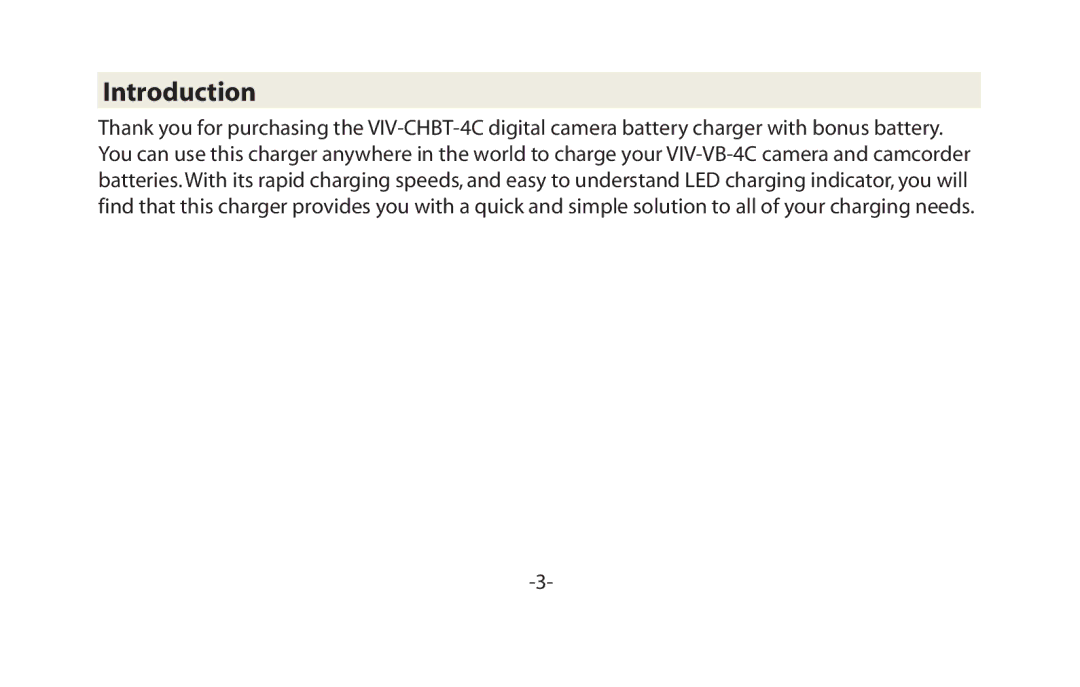 Vivitar VIV-CHBT-4C user manual Introduction 