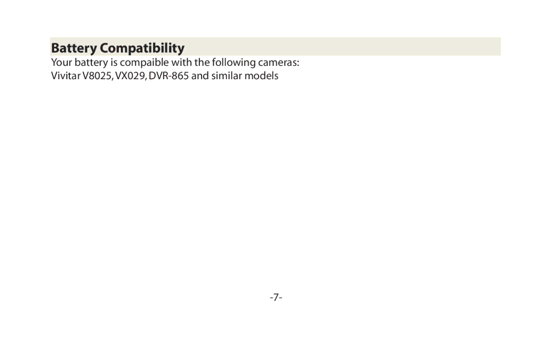 Vivitar VIV-CHBT-4C user manual Battery Compatibility 