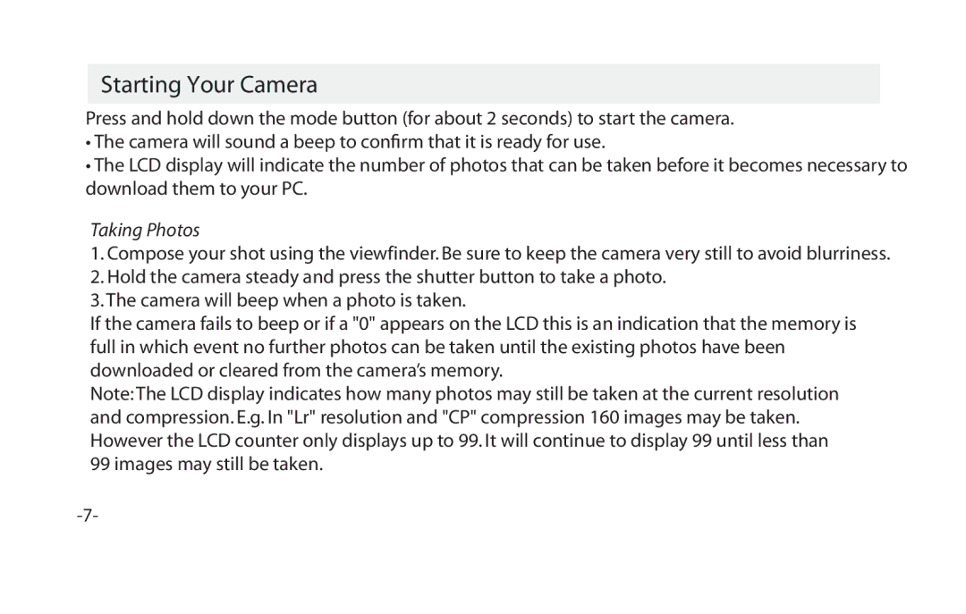 Vivitar VIV-CV-1025V instruction manual Starting Your Camera, Taking Photos 