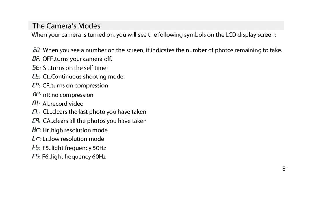 Vivitar VIV-CV-1025V instruction manual Camera’s Modes 