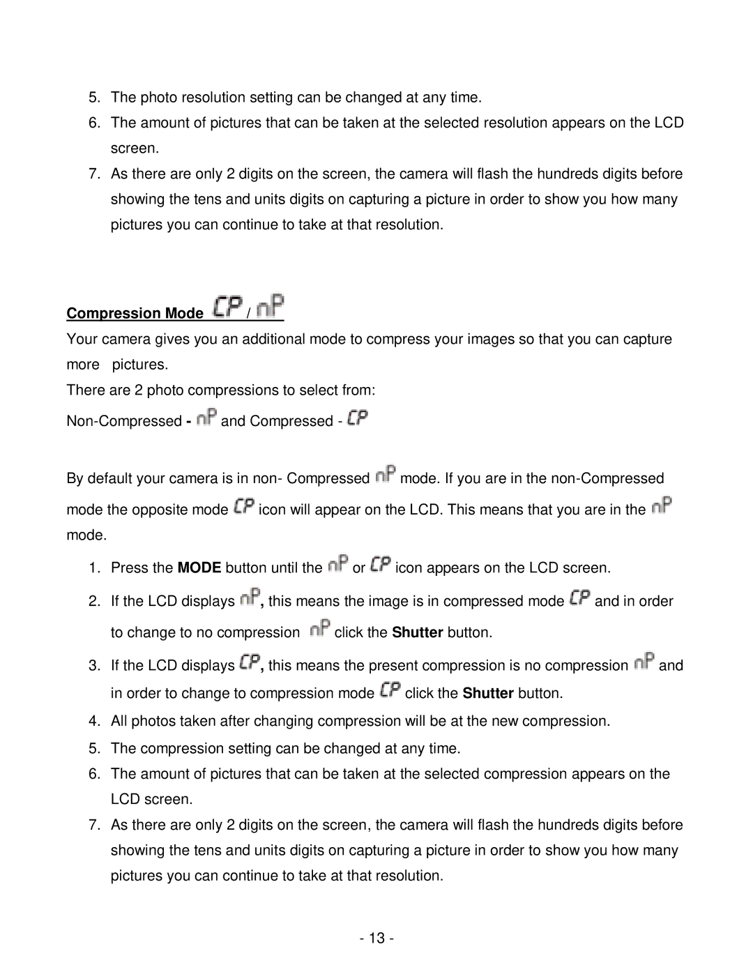 Vivitar viv-cv-530v user manual Compression Mode 