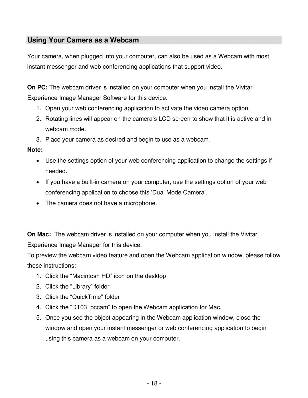 Vivitar viv-cv-530v user manual Using Your Camera as a Webcam 