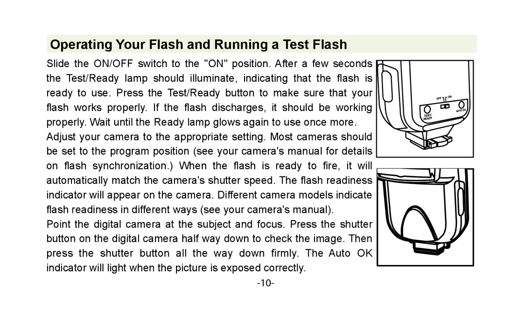 Vivitar VIV-DF-183 instruction manual Operating Your Flash and Running a Test Flash 