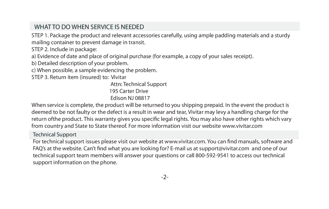 Vivitar VIV-DF-183 instruction manual What to do When Service is Needed 