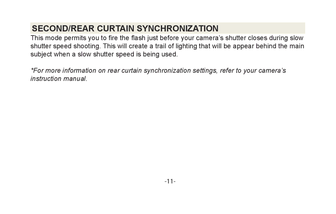 Vivitar VIV-DF-186 instruction manual SECOND/REAR Curtain Synchronization 