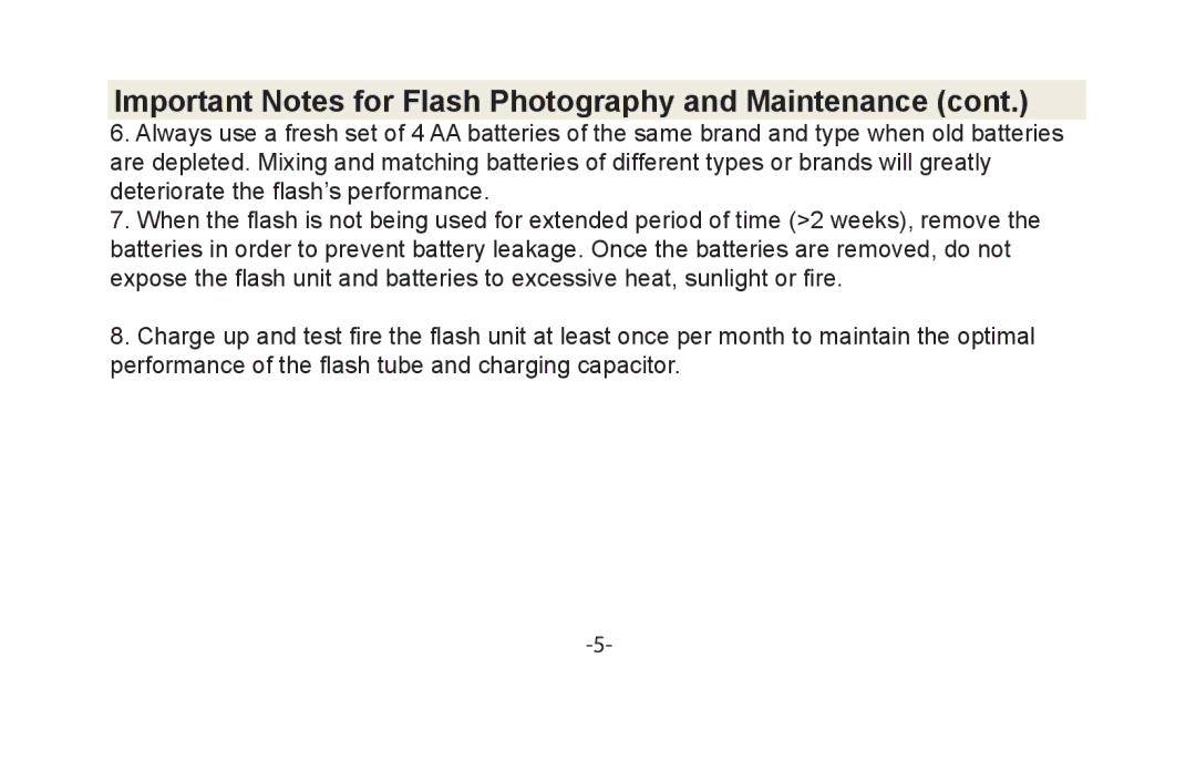 Vivitar VIV-DF-186 instruction manual Important Notes for Flash Photography and Maintenance 