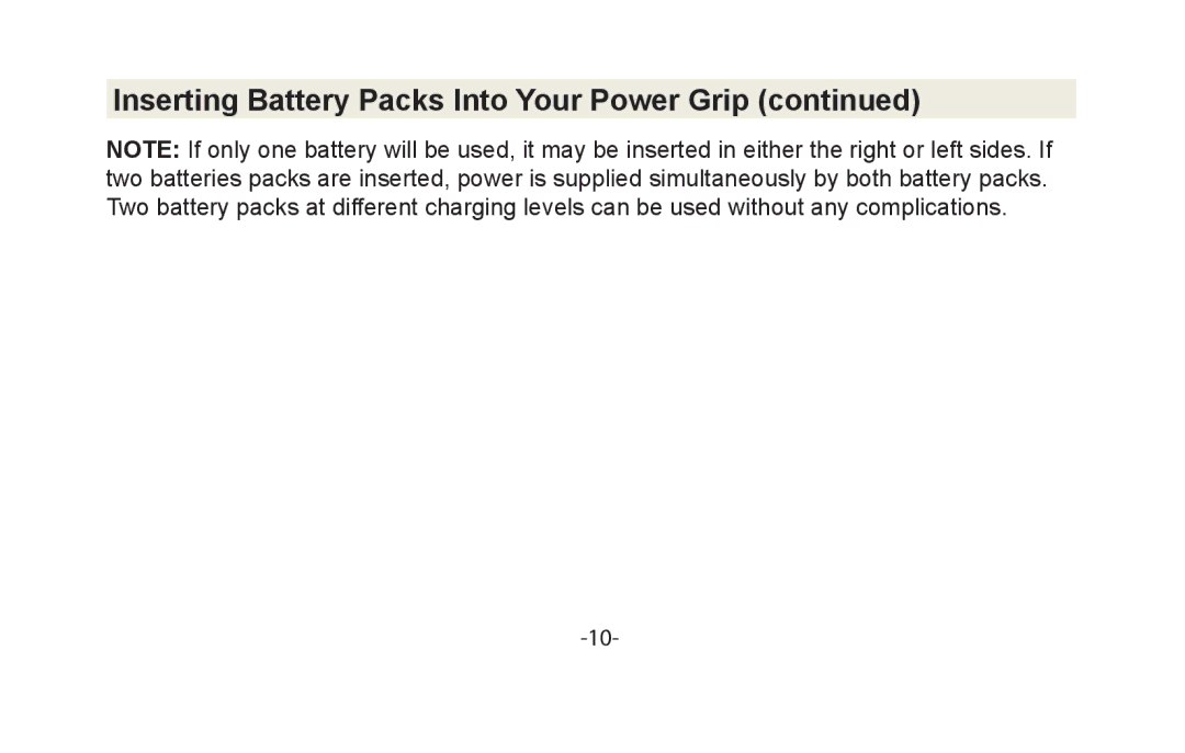 Vivitar VIV-PG-5DMII instruction manual Inserting Battery Packs Into Your Power Grip 