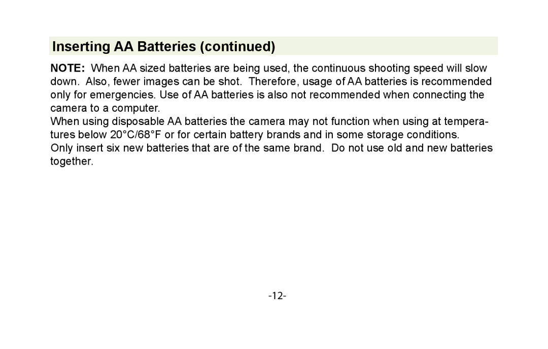 Vivitar VIV-PG-5DMII instruction manual Inserting AA Batteries 