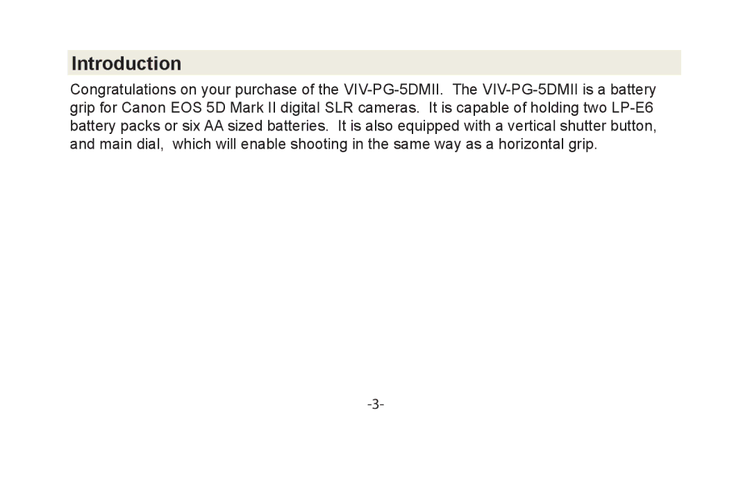 Vivitar VIV-PG-5DMII instruction manual Introduction 