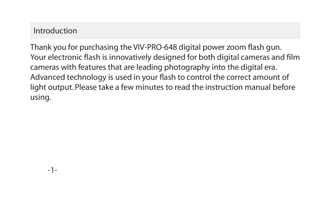 Vivitar VIV-PRO-648 instruction manual Introduction 