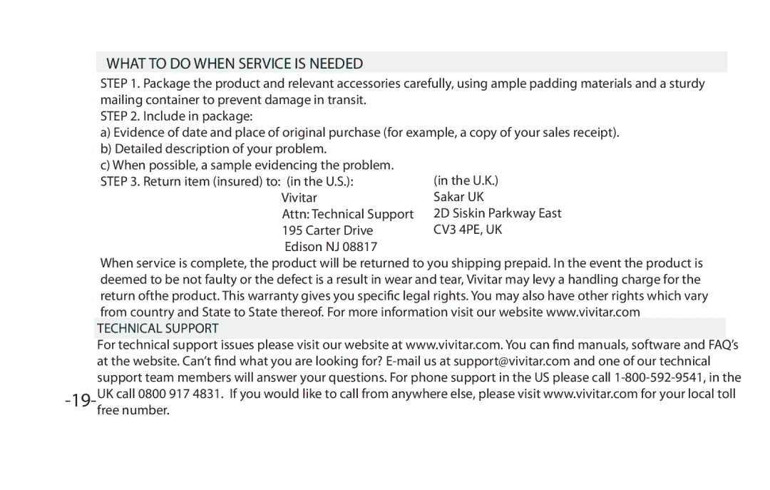 Vivitar VIV-PRO-648 instruction manual What to do When Service is Needed 