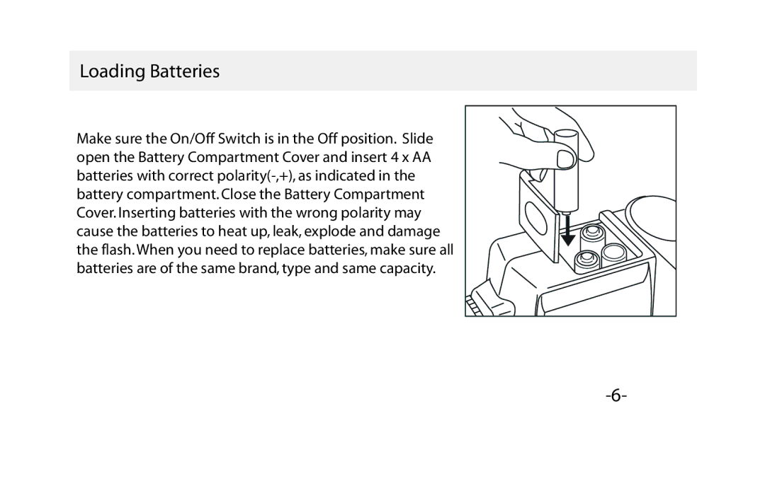 Vivitar VIV-PRO-648 instruction manual Loading Batteries 