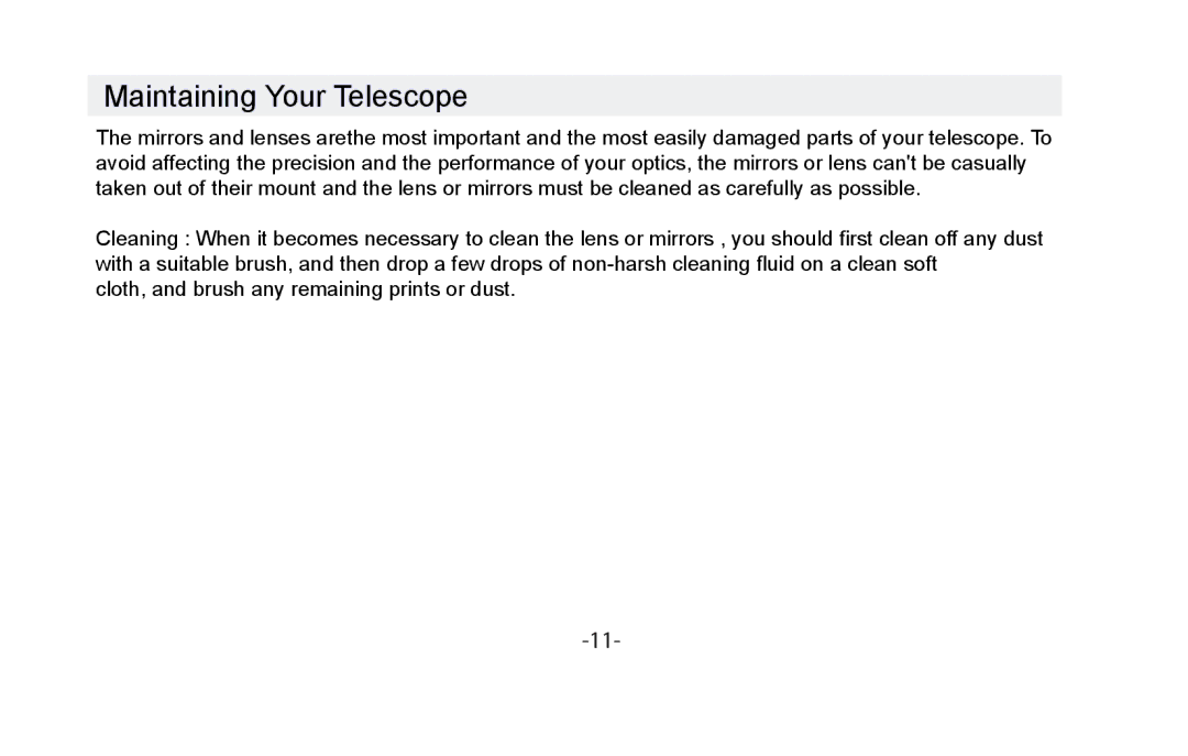 Vivitar VIV-TEL-76700 instruction manual Maintaining Your Telescope 