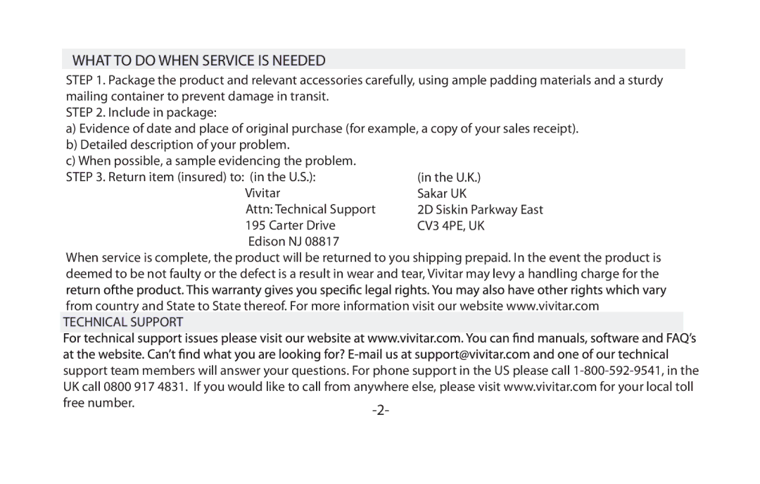 Vivitar VIV-TEL-76700 instruction manual What to do When Service is Needed 