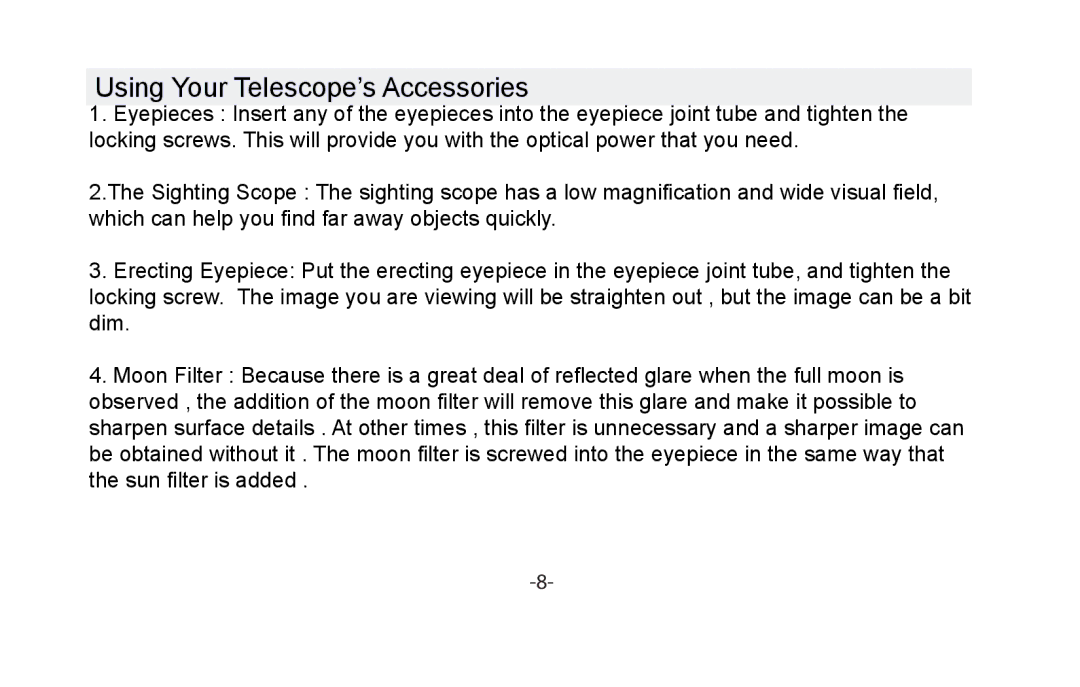 Vivitar VIV-TEL-76700 instruction manual Using Your Telescope’s Accessories 