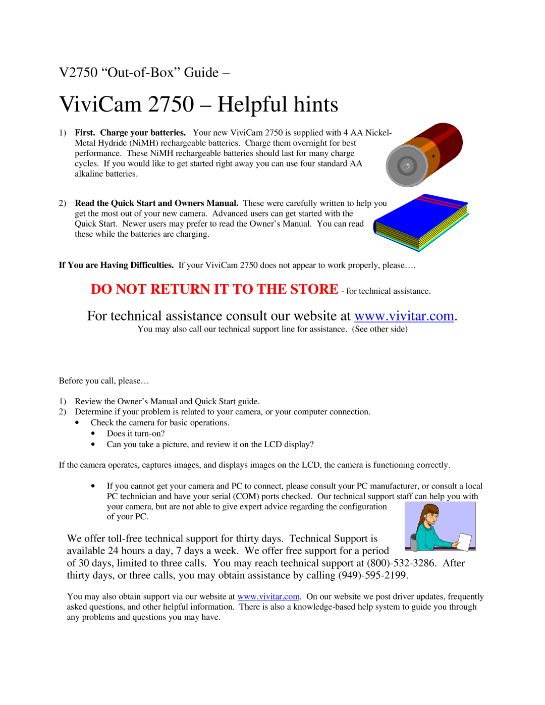 Vivitar user manual ViviCam 2750 Helpful hints 