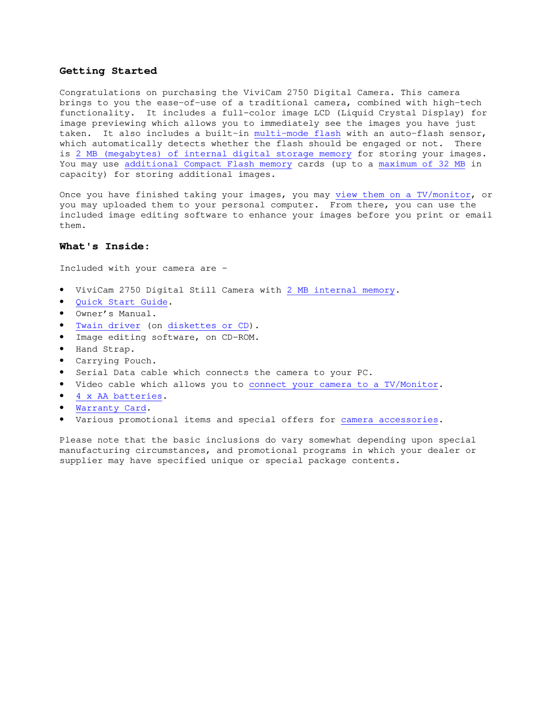 Vivitar ViviCam 2750 user manual Getting Started, Whats Inside 