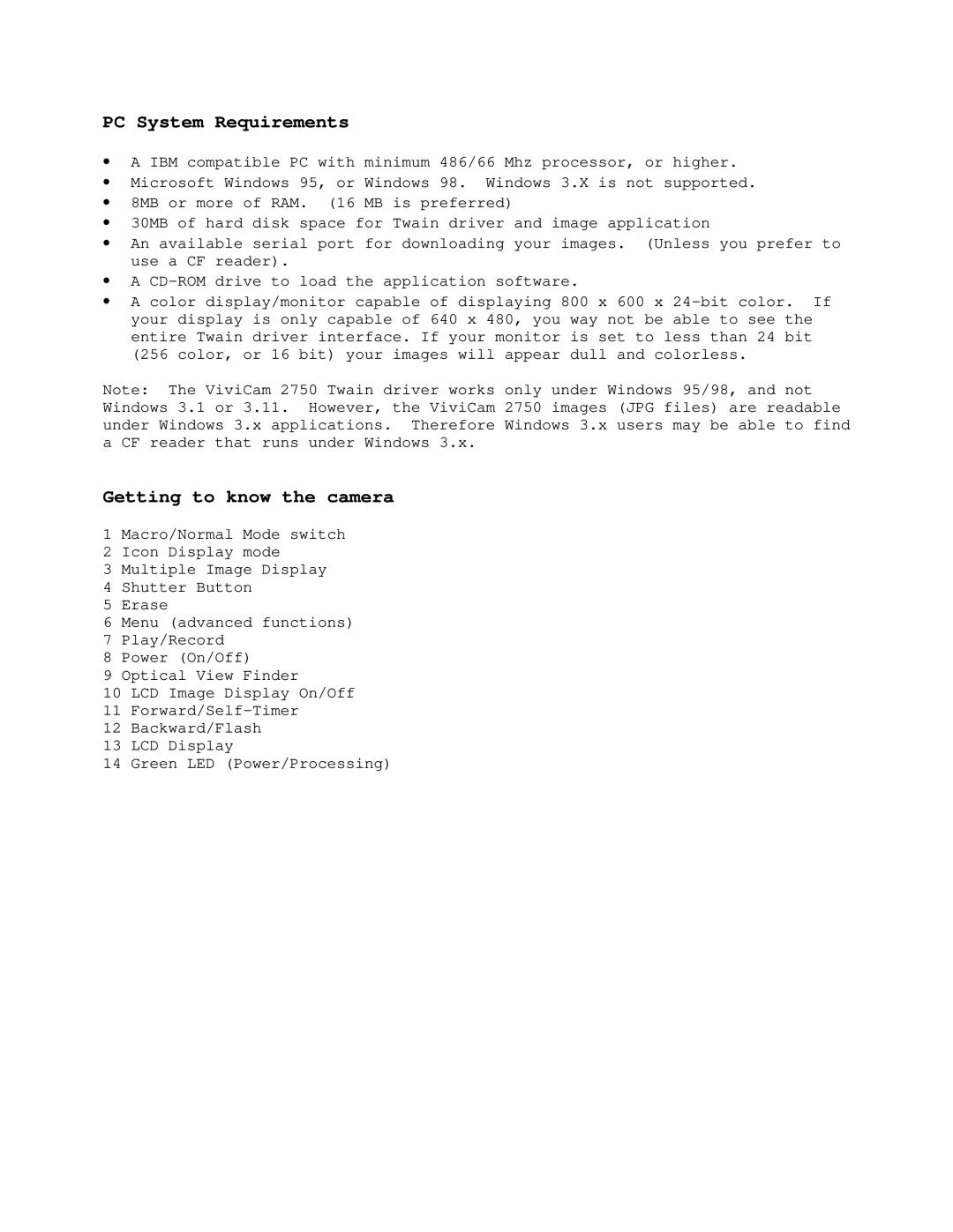 Vivitar ViviCam 2750 user manual PC System Requirements, Getting to know the camera 