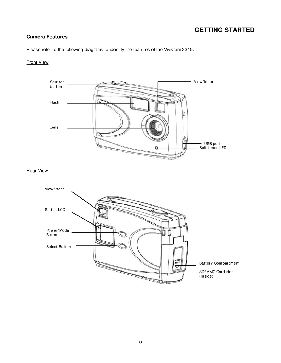 Vivitar ViviCam 3345 owner manual Getting Started, Camera Features 