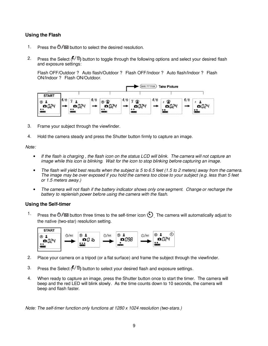 Vivitar ViviCam 3345 owner manual Using the Flash, Using the Self-timer 