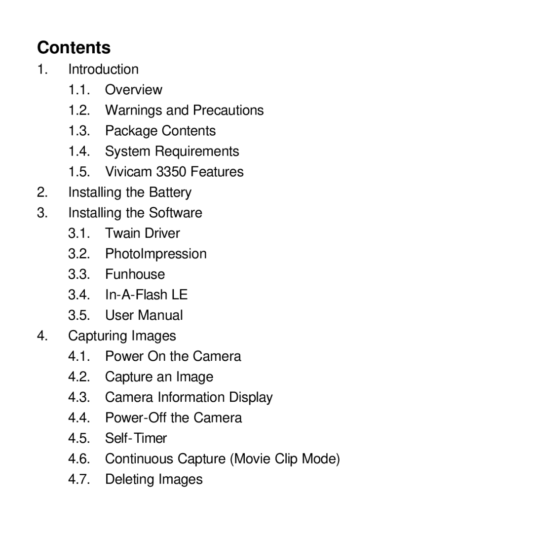 Vivitar viviCam 3350 user manual Contents 