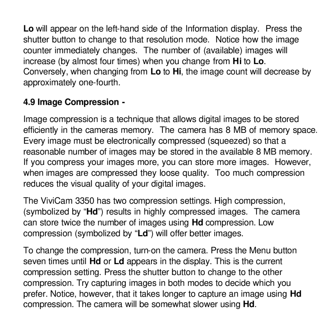 Vivitar viviCam 3350 user manual Image Compression 