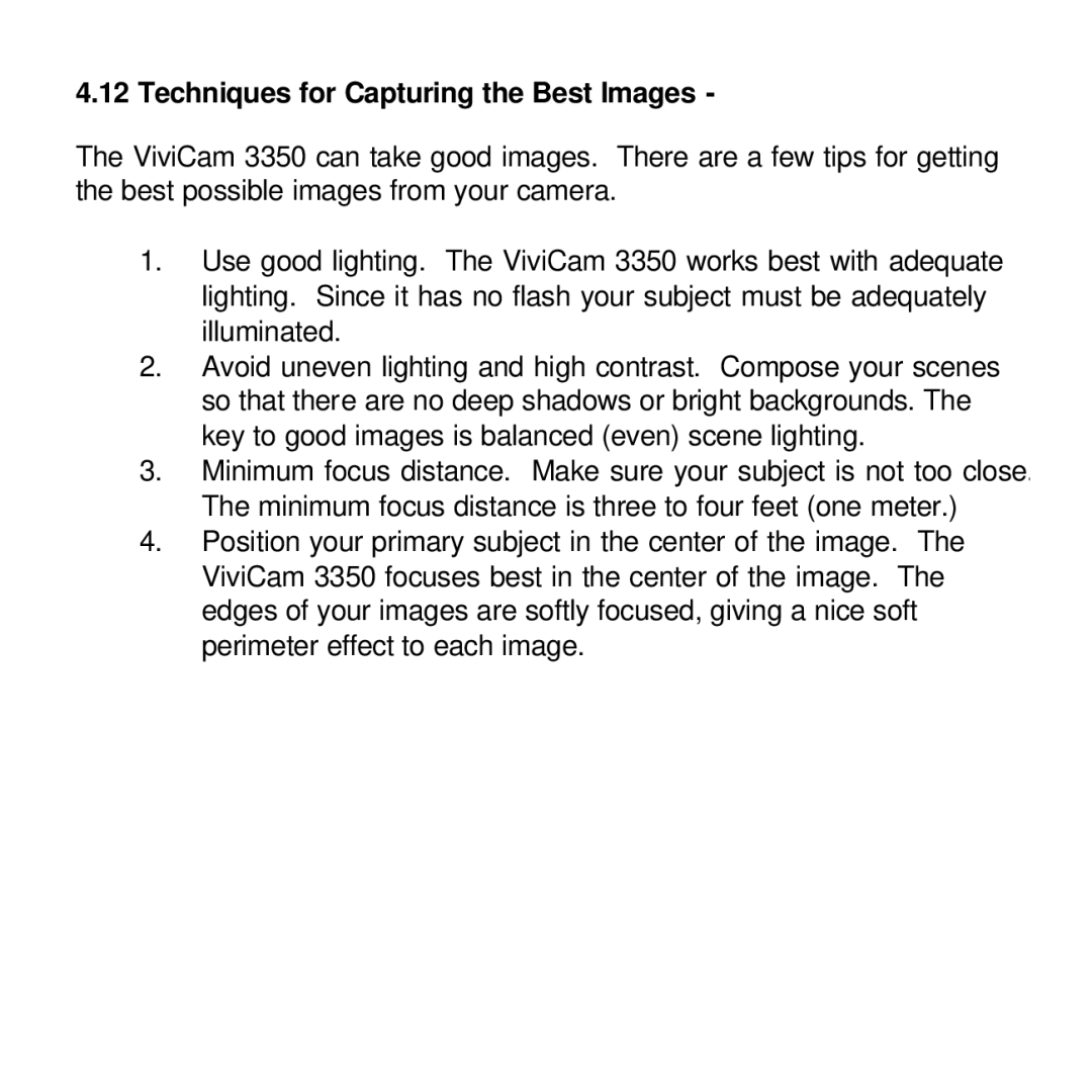 Vivitar viviCam 3350 user manual Techniques for Capturing the Best Images 