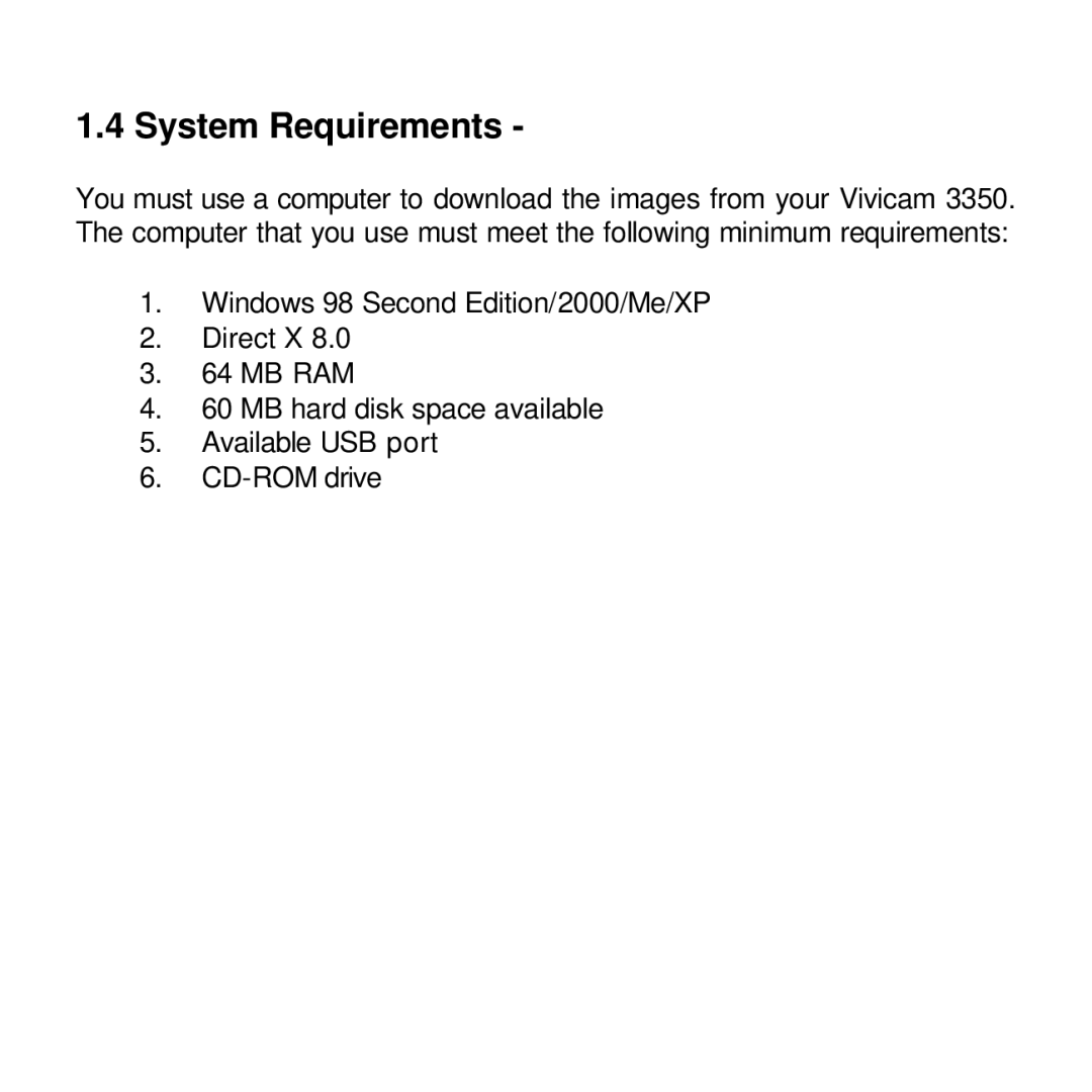 Vivitar viviCam 3350 user manual System Requirements 