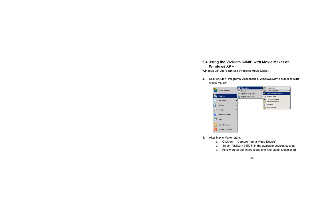 Vivitar Vivicam 3350B user manual Using the ViviCam 3350B with Movie Maker on Windows XP 