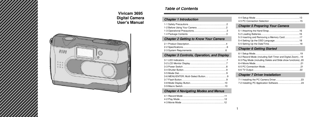 Vivitar Vivicam 3695 user manual Table of Contents 