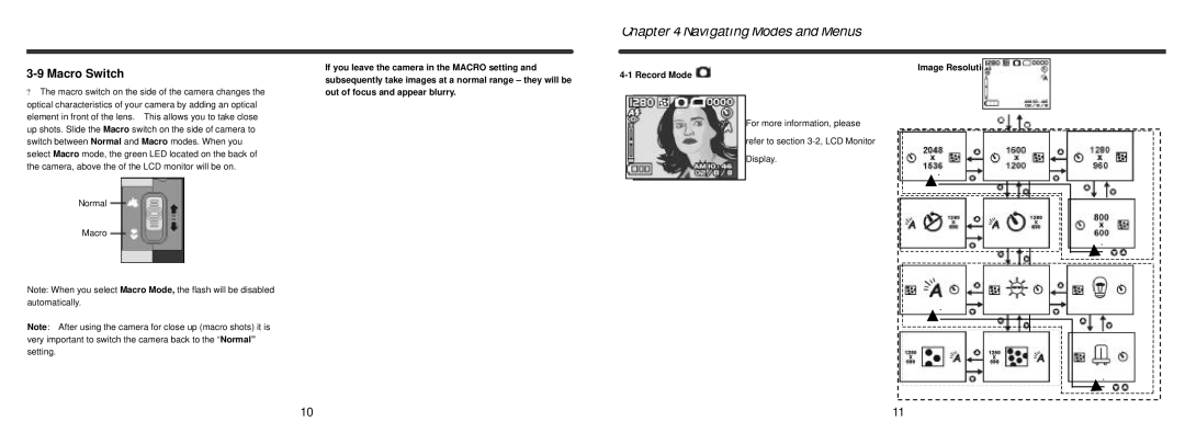 Vivitar Vivicam 3695 user manual Macro Switch, Image Resolution Record Mode 