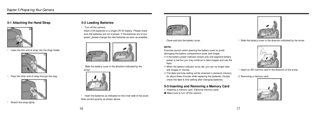 Vivitar Vivicam 3695 user manual Hapter 5 Preparing Your Camera, Attaching the Hand Strap Loading Batteries 