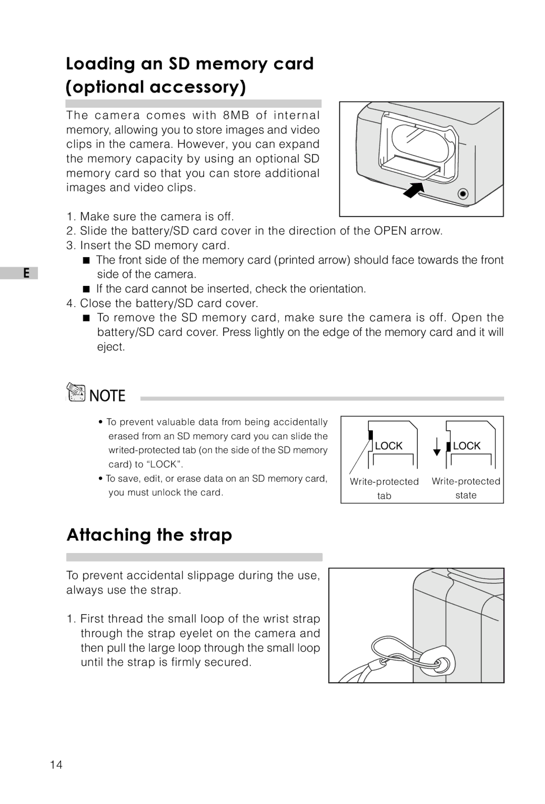 Vivitar Vivicam 3715 user manual Loading an SD memory card optional accessory, Attaching the strap 