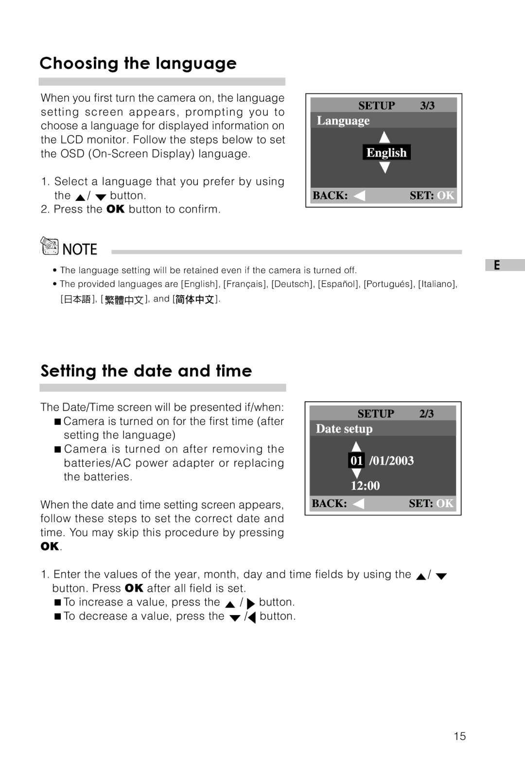 Vivitar Vivicam 3715 user manual Choosing the language, Setting the date and time 