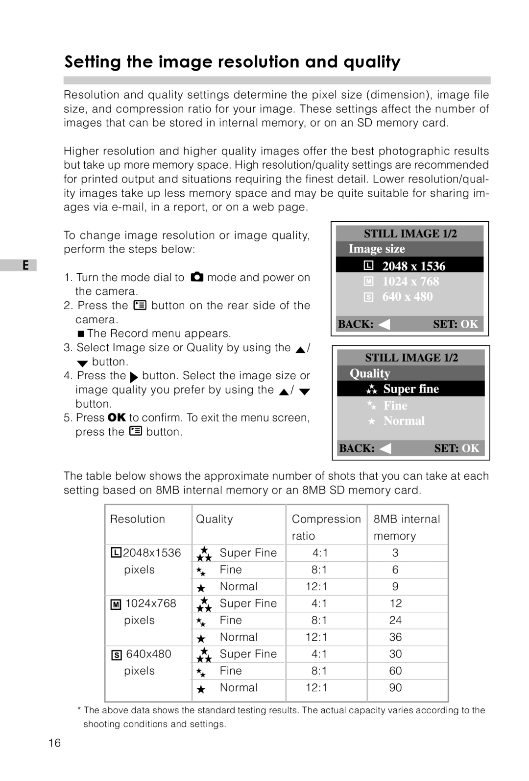 Vivitar Vivicam 3715 user manual Setting the image resolution and quality 