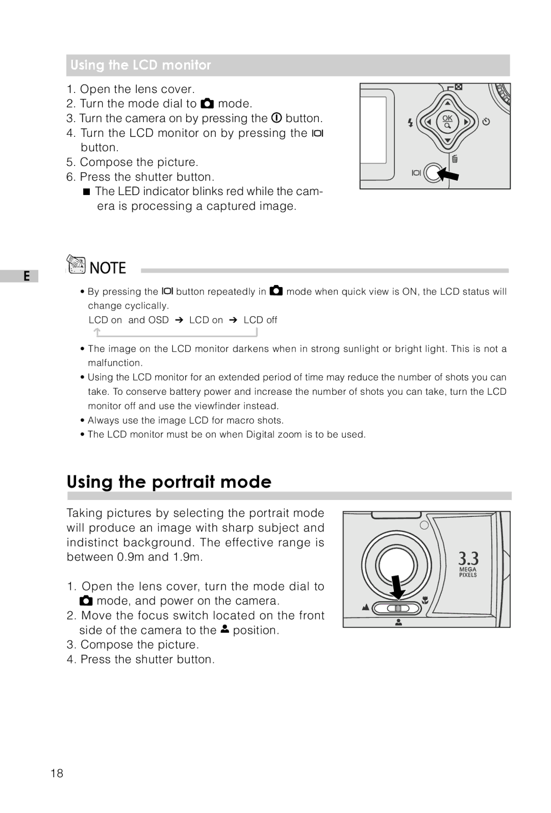 Vivitar Vivicam 3715 user manual Using the portrait mode, Using the LCD monitor 