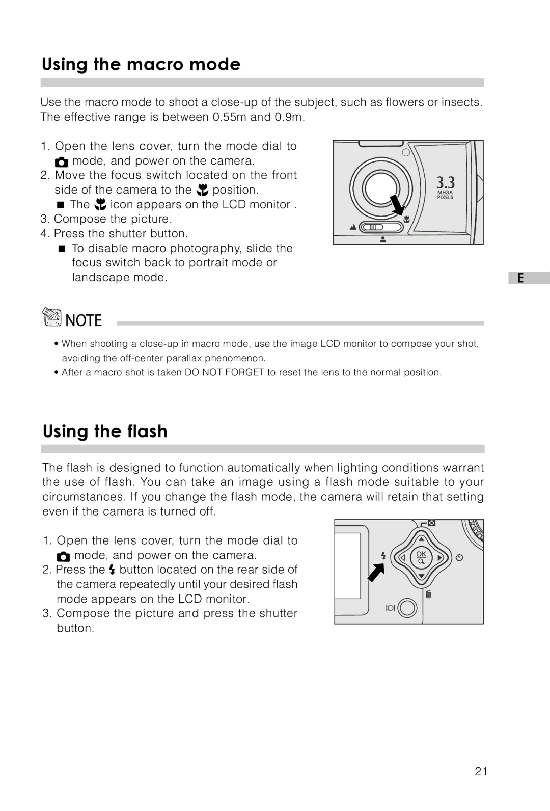 Vivitar Vivicam 3715 user manual Using the macro mode, Using the flash 