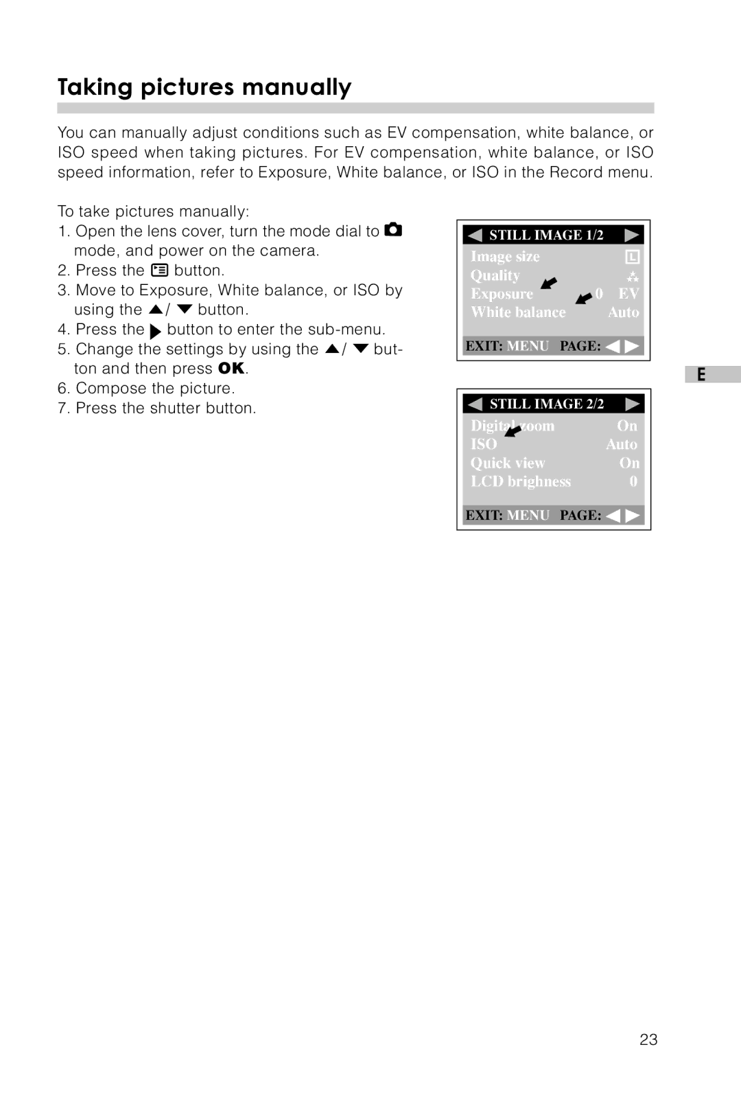 Vivitar Vivicam 3715 user manual Taking pictures manually 