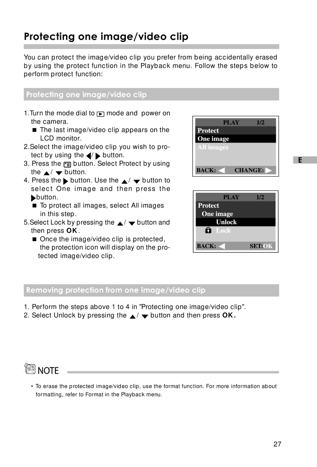 Vivitar Vivicam 3715 user manual Protecting one image/video clip, Removing protection from one image/video clip 