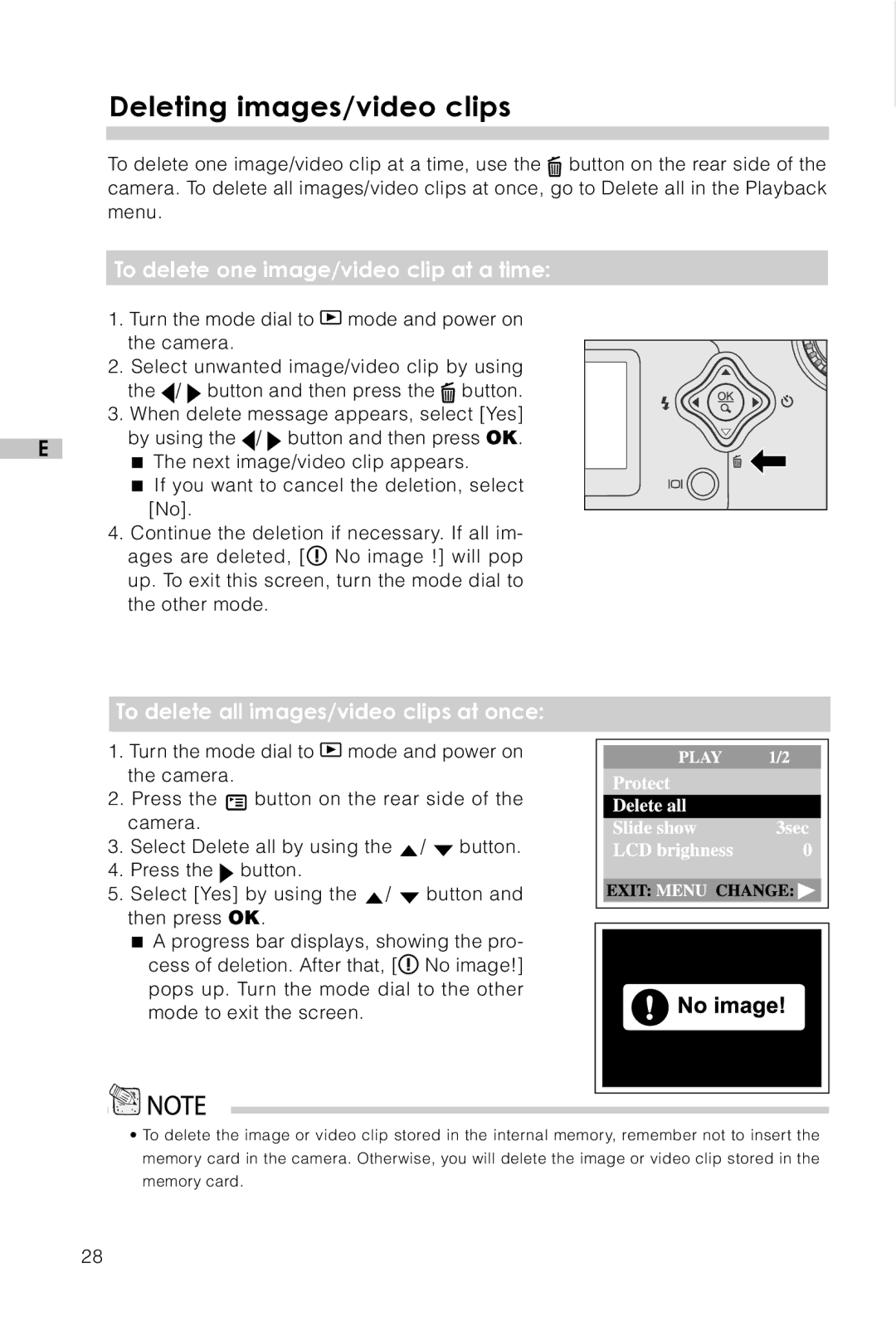 Vivitar Vivicam 3715 user manual Deleting images/video clips, To delete one image/video clip at a time 