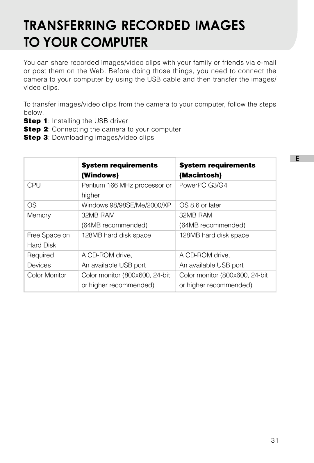 Vivitar Vivicam 3715 user manual Transferring Recorded Images to Your Computer, System requirements Windows Macintosh 