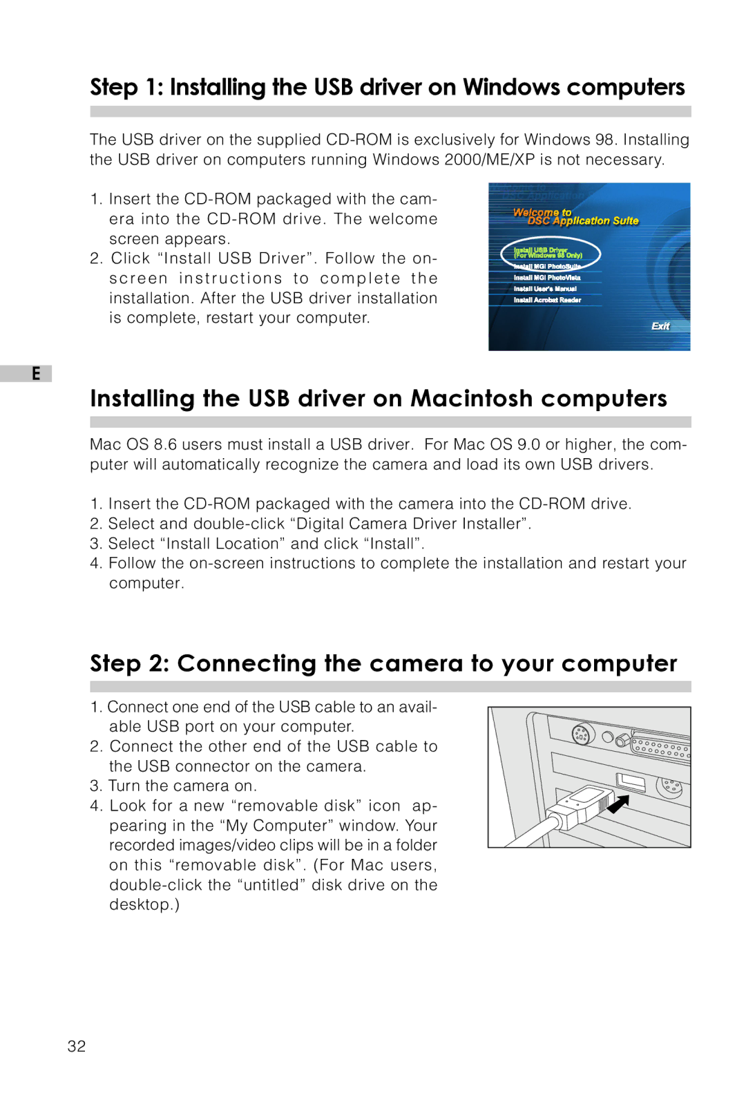 Vivitar Vivicam 3715 Installing the USB driver on Windows computers, Installing the USB driver on Macintosh computers 