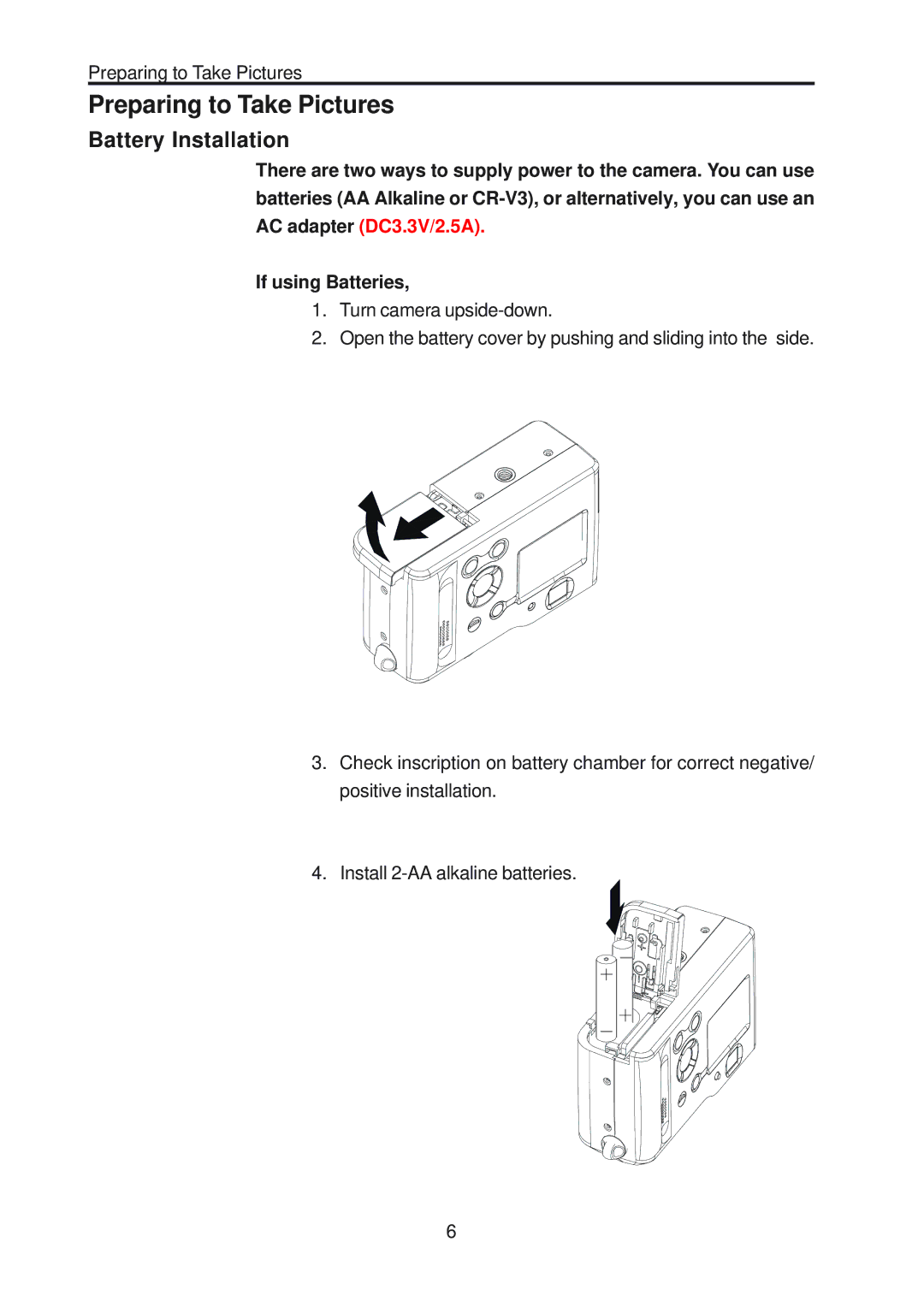 Vivitar ViviCam 3730 manual Preparing to Take Pictures, Battery Installation 