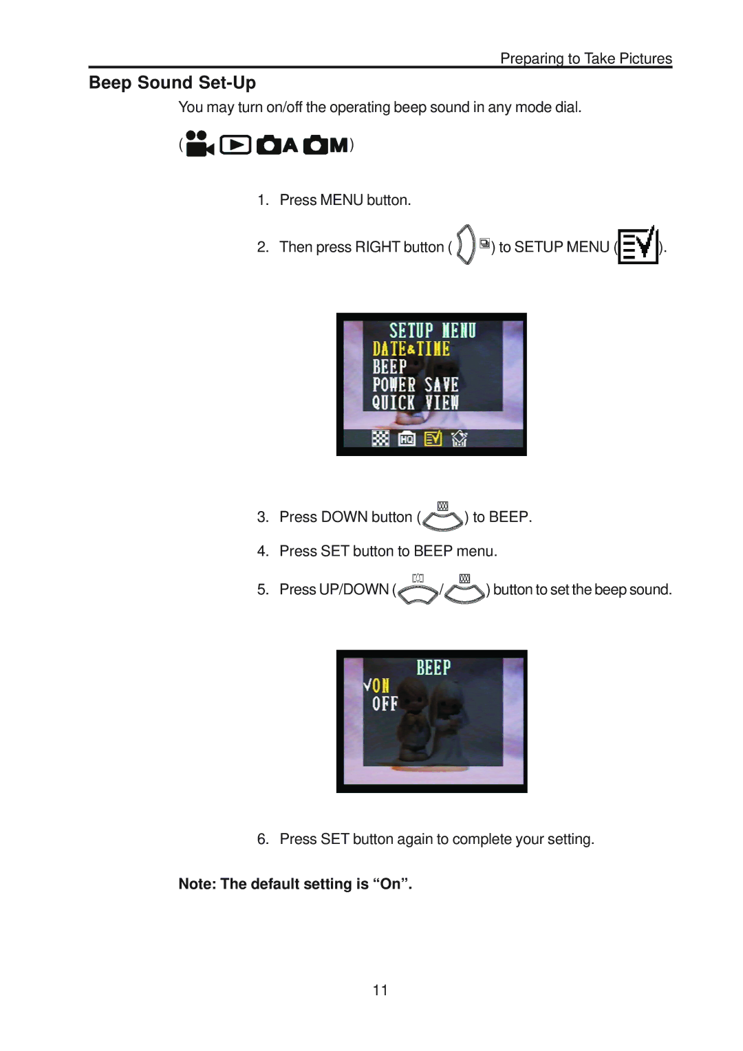 Vivitar ViviCam 3730 manual Beep Sound Set-Up 