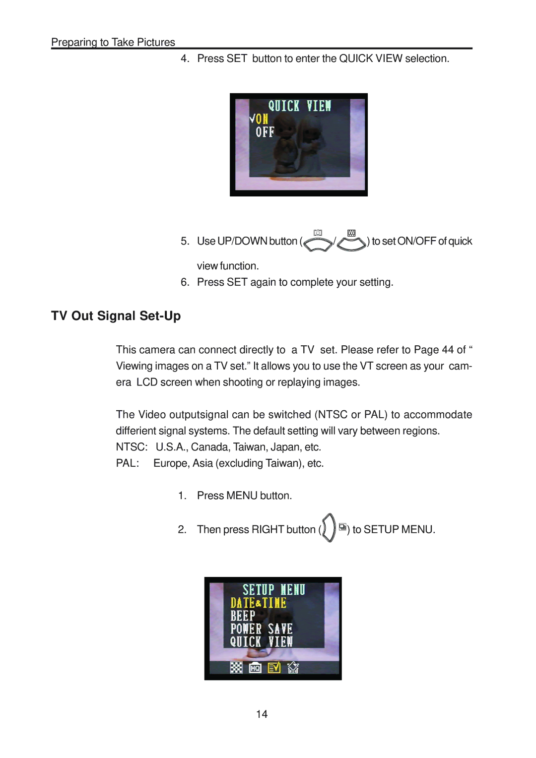 Vivitar ViviCam 3730 manual TV Out Signal Set-Up 