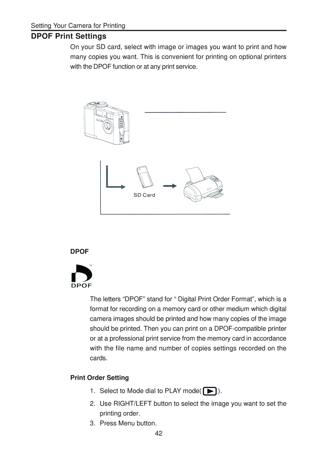 Vivitar ViviCam 3730 manual Dpof Print Settings, Print Order Setting 